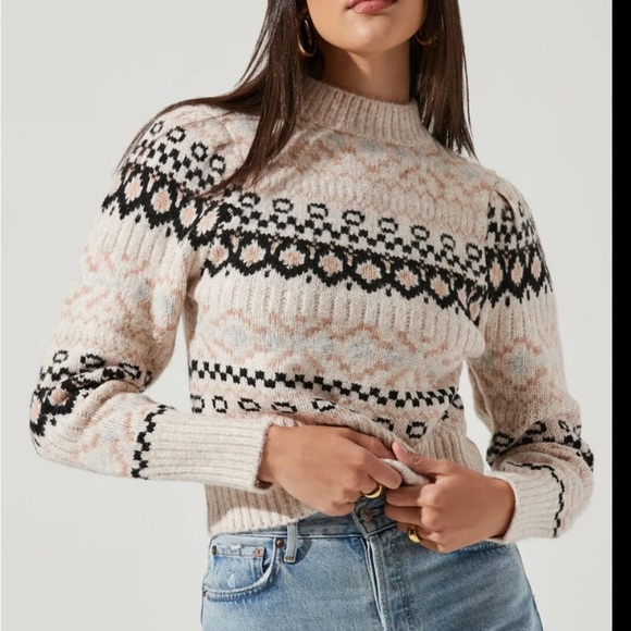 Astr Sweaters - NWOT ASTR the Label Maria Mock Neck Fair Isle Sweater M